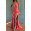 Sexy One Shoulder Side Slit Peach Long Bridesmaid Dresses with Trailing, BG595