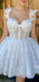 Elegant Spaghetti Straps A-line White Lace Short Homecoming Dresses Online, HD0647