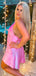 Elegant Halter A-line Pink Satin Short Homecoming Dresses Online, HD0748