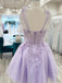 Elegant Spaghetti Straps A-line Tulle Lilac Short Homecoming Dresses Online, HD0760