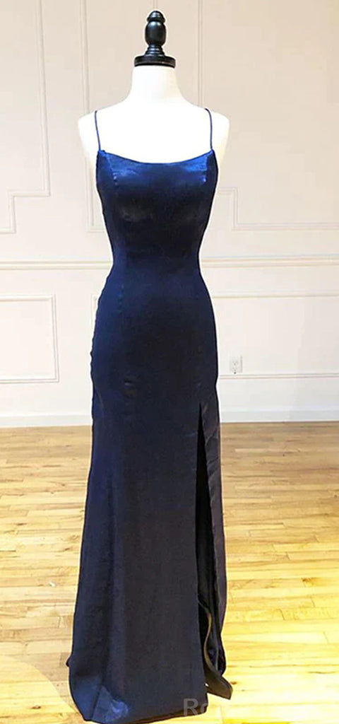 Elegant Spaghetti Straps Mermaid Side Slit Royal Blue Evening Prom Dress Online, OL097