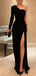 Elegant One Shoulder Long Sleeve Side Slit Evening Prom Dress Online, OL086