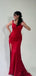 Elegant Straps Mermaid Side Slit Satin Red Long Bridesmaid Dresses Online, BG809