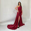 Elegant Satin Mermaid One Shoulder Burgundy Bridesmaid Dresses with Side Slit, BG412
