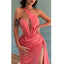 Sexy One Shoulder Side Slit Peach Long Bridesmaid Dresses with Trailing, BG595