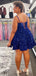 Sparkly A-line Spaghetti Straps Royal Blue Short Homecoming Dresses Online, HD0767