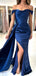 Elegant Satin Off Shoulder Side Slit Mermaid Long Bridesmaid Dresses with Trailing, BG624