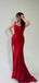 Elegant Straps Mermaid Side Slit Satin Red Long Bridesmaid Dresses Online, BG809