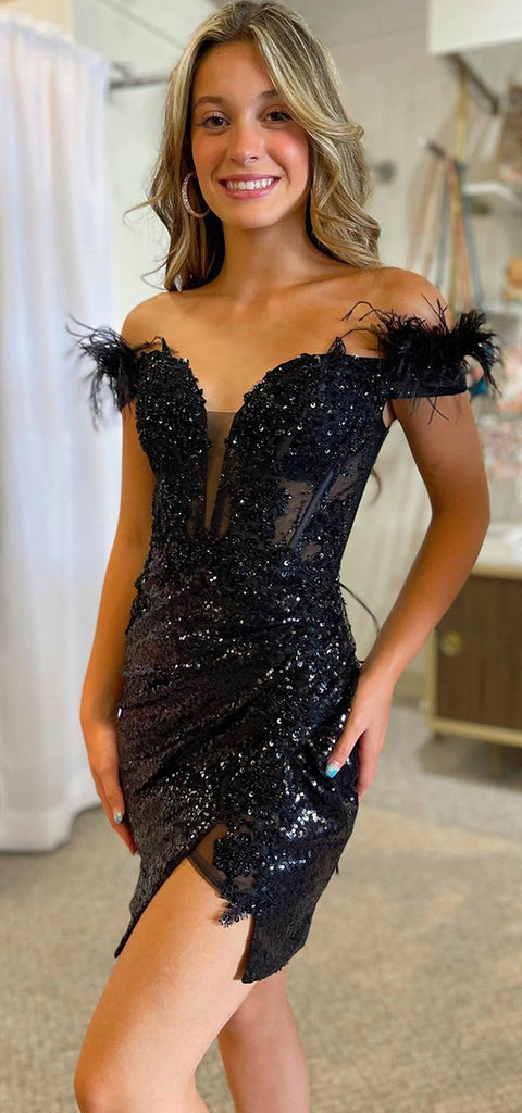 Sparkly Off Shoulder Mermaid Sequins Black Homecoming Dresses Online, HD0782