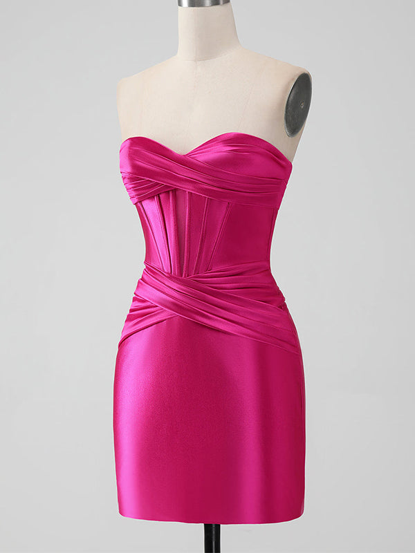 Elegant Sweetheart Mermaid Short Azalea Satin Homecoming Dresses Online, HD0735