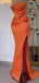 Elegant V-neck Mermaid Side Slit Satin Orange Long Prom Dress Online, OL249