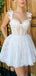 Elegant Spaghetti Straps A-line White Lace Short Homecoming Dresses Online, HD0647