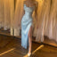 Elegant Sleeveless Mermaid Side Slit Ivory Satin Bridesmaid Dresses Online, BG502