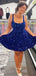 Sparkly A-line Spaghetti Straps Royal Blue Short Homecoming Dresses Online, HD0767