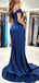 Elegant Satin Off Shoulder Side Slit Mermaid Long Bridesmaid Dresses with Trailing, BG624