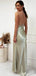 Simple Spaghetti Straps Mermaid Side Slit Taupe Satin Bridesmaid Dresses, BG524