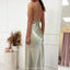 Simple Spaghetti Straps Mermaid Side Slit Taupe Satin Bridesmaid Dresses, BG524