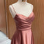 Elegant Spaghetti Straps V-neck A-line Long Satin Bridesmaid Dresses, BG542