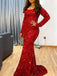 Sparkly Long Sleeves Mermaid Sequins Red Long Prom Dress Online, OL258