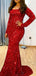 Sparkly Long Sleeves Mermaid Sequins Red Long Prom Dress Online, OL258