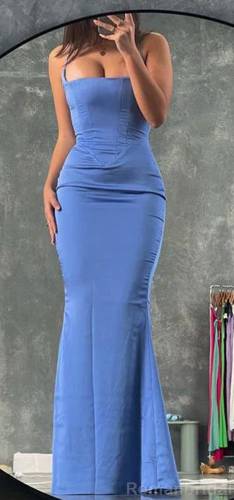 Simple Spaghetti Straps Mermaid Sleeveless Slate Blue Evening Prom Dress Online, OL101