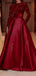 Sparkly Long Sleeves Sequins Satin A-line Long Burgundy Evening Prom Dress Online, OL083