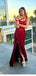 Elegant One Shoulder Mermaid Side Slit Burgundy Satin Bridesmaid Dresses Online, BG478