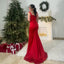 Elegant Straps Mermaid Side Slit Satin Red Long Bridesmaid Dresses Online, BG809