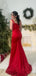 Elegant Straps Mermaid Side Slit Satin Red Long Bridesmaid Dresses Online, BG809