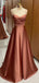 Elegant Spaghetti Straps V-neck A-line Long Satin Bridesmaid Dresses, BG542