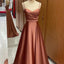 Elegant Spaghetti Straps V-neck A-line Long Satin Bridesmaid Dresses, BG542