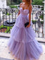 Elegant Spaghetti Straps A-line Tulle Side Slit Long Prom Dress Online, OL253