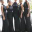 Elegant Halter Mermaid Sleeveless Black Bridesmaid Dresses, BG513