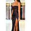 Elegant Satin Spaghetti Straps Side Slit Mermaid Chocolate Long Bridesmaid Dresses Online, BG625