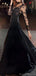 Elegant Long Sleeves High Neck A-line Applique Lace Black Evening Prom Dress Online, OL082