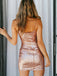 Sparkly V-neck Spaghetti Straps Mermaid Sequins Rose Gold Homecoming Dresses Online, HD0709