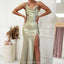 Simple Spaghetti Straps Mermaid Side Slit Taupe Satin Bridesmaid Dresses, BG524