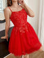 Elegant Spaghetti Straps A-line Red Tulle Short Homecoming Dresses Online, HD0717