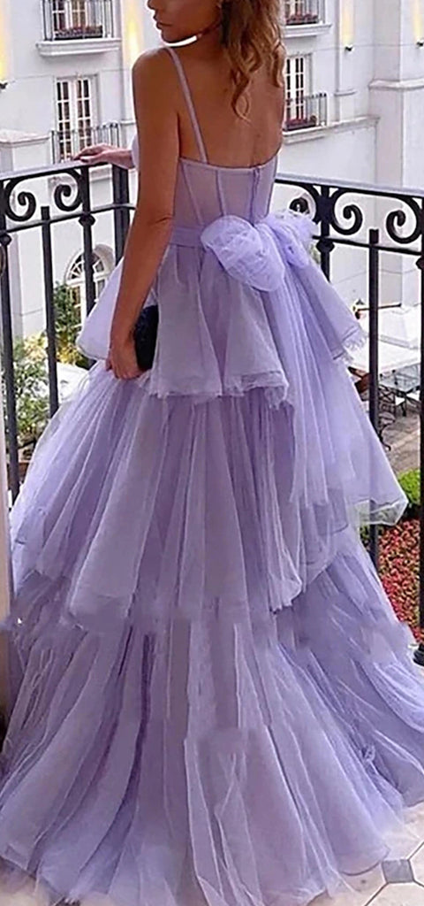 Elegant Spaghetti Straps A-line Tulle Side Slit Long Prom Dress Online, OL253