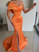 Elegant One Shoulder Orange Mermaid Side Slit Long Evening Prom Dress Online, OL095