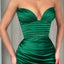 Simple V-neck Mermaid Emerald Side Slit Satin Bridesmaid Dresses Online, BG565