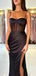 Elegant Satin Spaghetti Straps Side Slit Mermaid Chocolate Long Bridesmaid Dresses Online, BG625