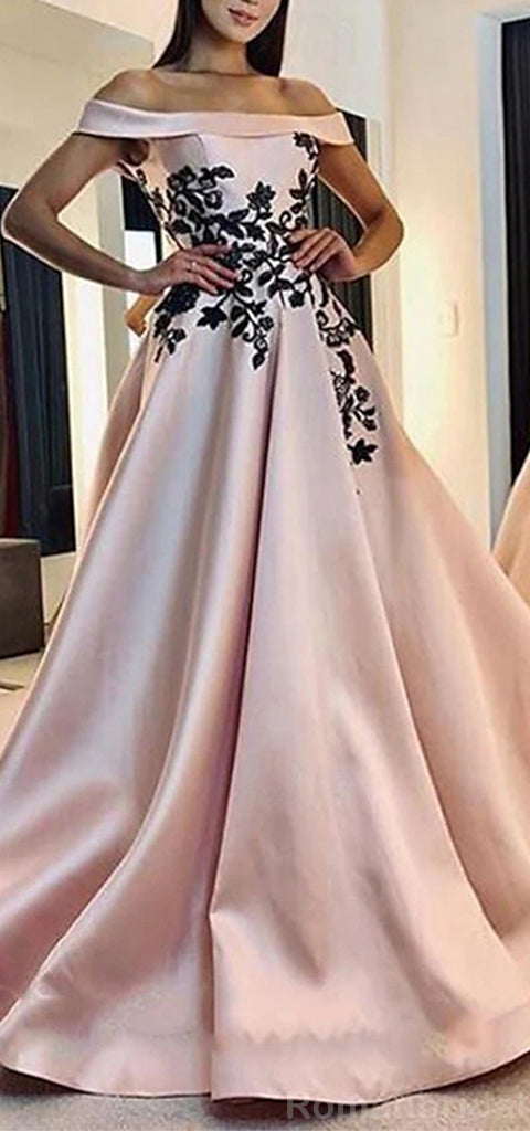 Elegant Off the Shoulder A-line Applique Pink Evening Prom Dress Online, OL081