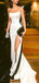 Elegant Sleeveless Mermaid Side Slit White Black Long Evening Prom Dress, OL181