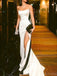 Elegant Sleeveless Mermaid Side Slit White Black Long Evening Prom Dress, OL181