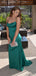 Elegant Spaghetti Straps Mermaid Sleeveless Dark Green Evening Prom Dress Online, OL105