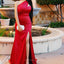 Elegant One Shoulder Mermaid Side Slit Red Satin Bridesmaid Dresses Online, BG465