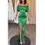 Elegant Off Shoulder Mermaid Green Side Slit Satin Long Bridesmaid Dresses Online, BG596