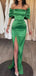 Elegant Off Shoulder Mermaid Green Side Slit Satin Long Bridesmaid Dresses Online, BG596