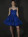 Elegant Spaghetti Straps A-line Royal Blue Satin Short Homecoming Dresses Online, HD0728